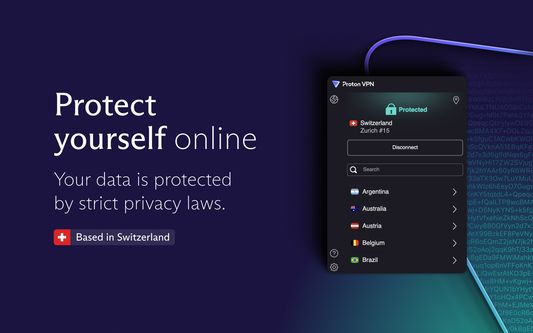 Protect yourself online.
Proton is a Swiss-based company.
Your data is protected by strict privacy laws.