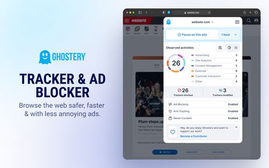 Tracker & Ad Blcoker- browse the web safer, faster
& with less annoying ads.
